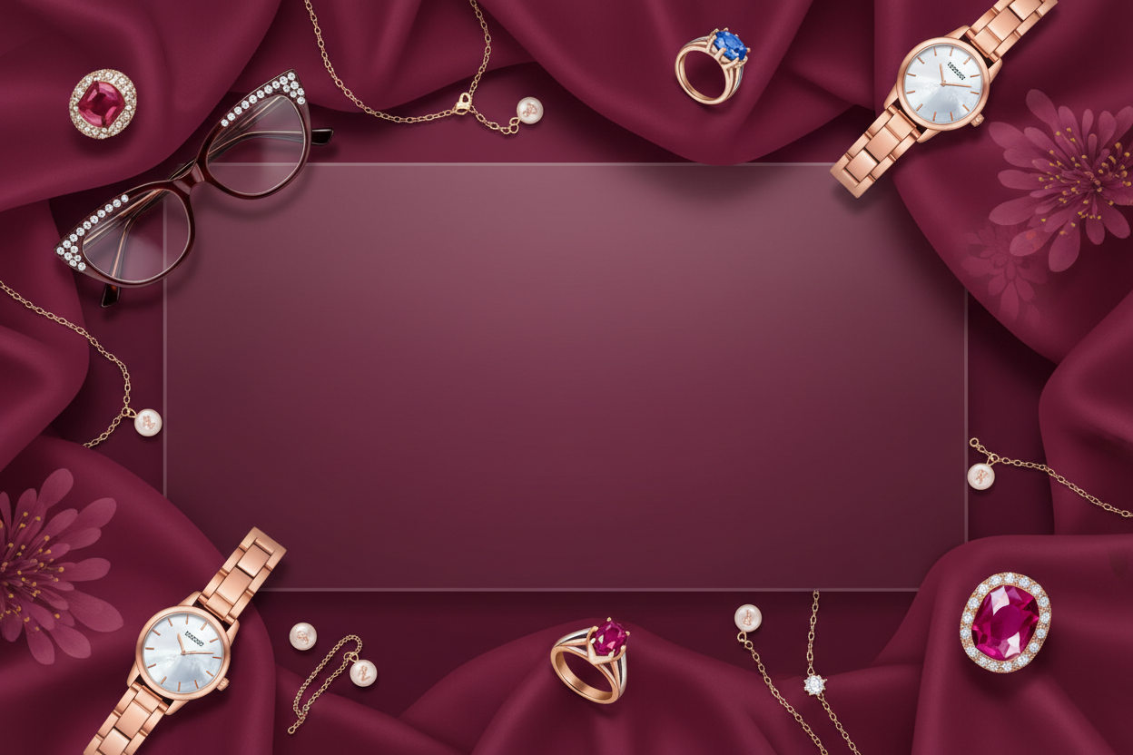 {
  "prompt": "Deep dark pink themed banner featuring women's accessories such as elegant watches, stylish glasses, delicate bracelets, chic necklaces, and premium rings arranged aesthetically around the edges. Soft feminine glow, smooth shadows, and a clean empty center area for adding text later. Premium, classy, modern, and fashion-focused layout with a luxurious dark pink ambience.",
  "size": "1920x1080"
}
