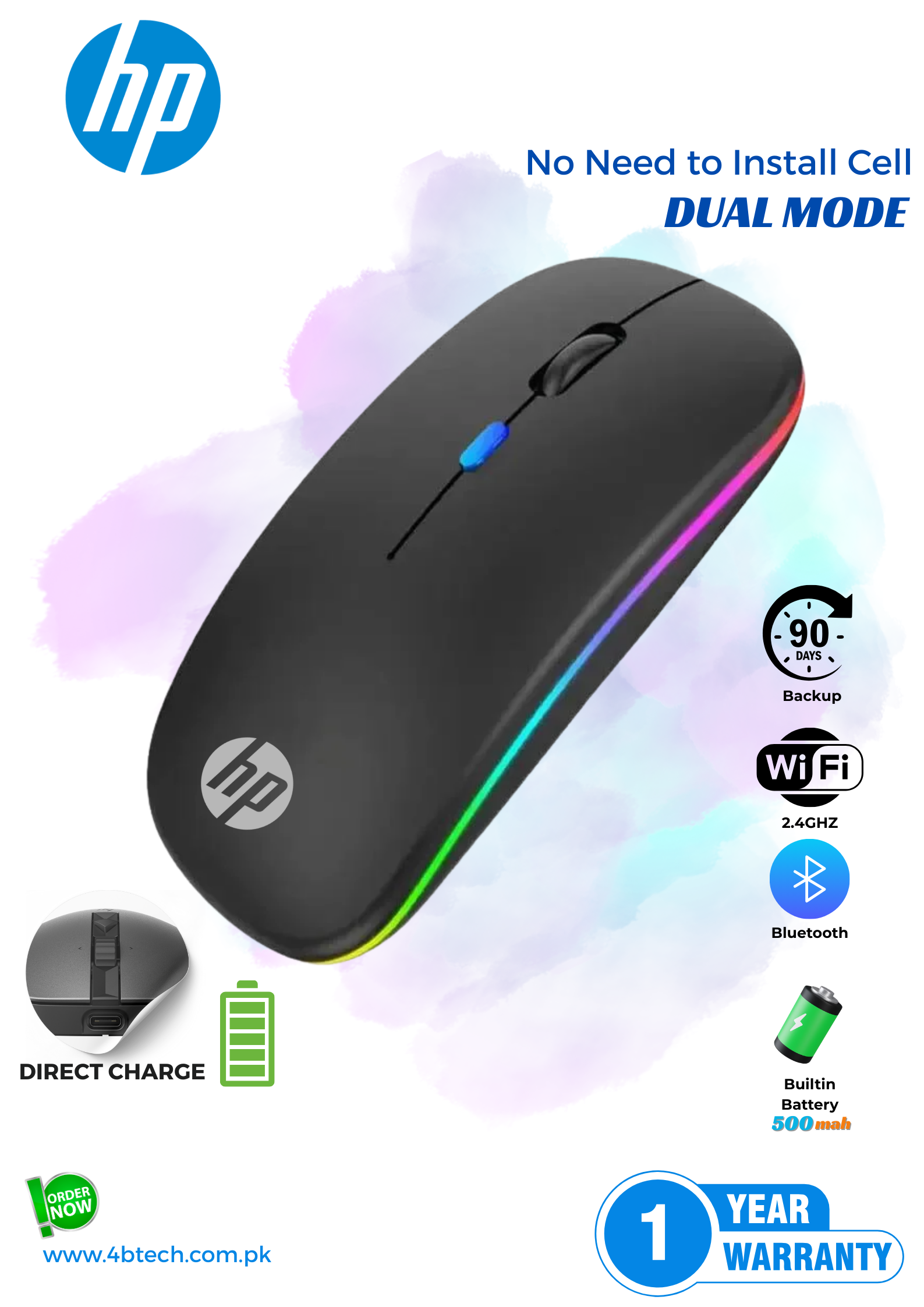 Rechargeable Wireless Mouse Bluetooth & USB Receiver